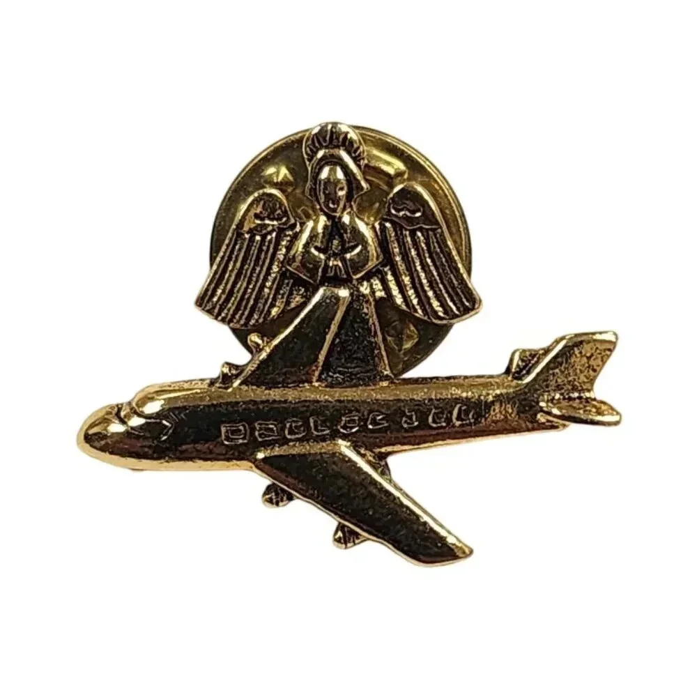 Vintage 60s-70s JJ Angel Airplane Lapel Pin Gold Tone